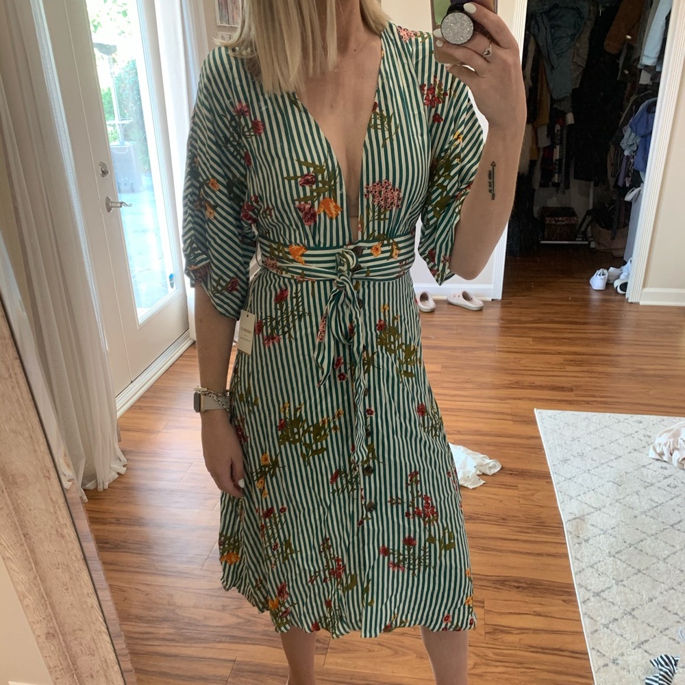 Green Striped Floral Summer Dress